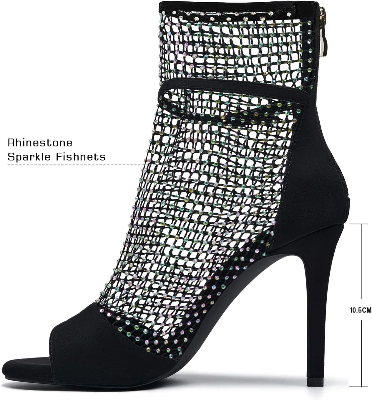 Women's sexy Suede Rhinestone mesh heels Sandal Unique wrap around Open toe Square Toe net Stiletto Zip High Heels Ankle Strap party Summer Shoes