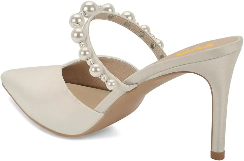 XYD Women Pointed Closed Toe Mules Single Strap Slip On Mid High Heels Sandals Stilettos Chic Ladies Spring Summer Dress Wedding Party Shoes