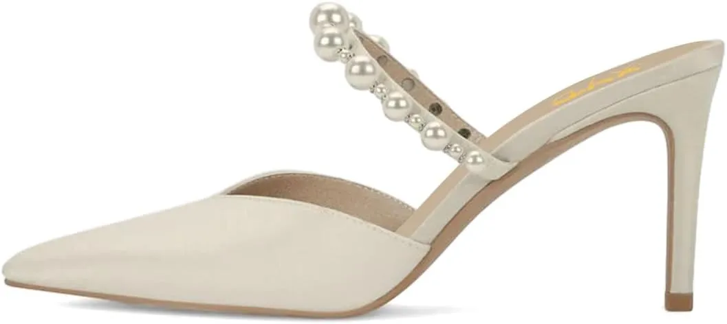 XYD Women Pointed Closed Toe Mules Single Strap Slip On Mid High Heels Sandals Stilettos Chic Ladies Spring Summer Dress Wedding Party Shoes