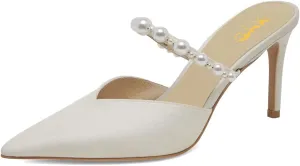 XYD Women Pointed Closed Toe Mules Single Strap Slip On Mid High Heels Sandals Stilettos Chic Ladies Spring Summer Dress Wedding Party Shoes