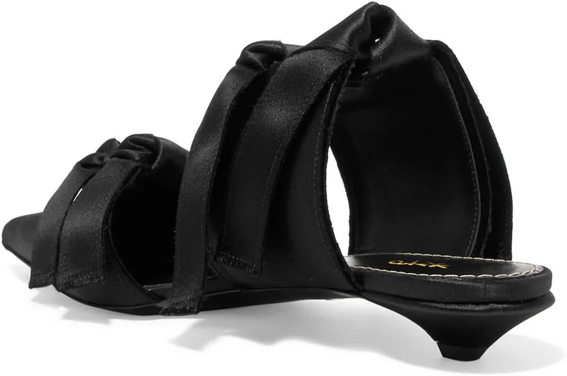 XYD Women Pointed Toe Low Kitten Heel Slide Sandals Slip On Cut Out Mule Backless Shoes